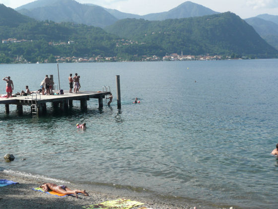 Lagna beach - with the lake-side town of Pella in the distance - August 2009