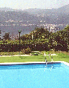The swimming pool of the Casa Miralago, overlooking Lake Orta
