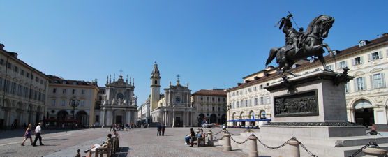 The wonderful Piazza San Carlo, in Turin, the first capital of united Italy