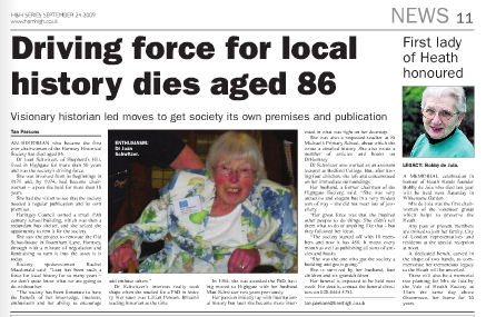 Article from the Hampstead & Highgate Express, 24th September 2009.  Click for enlarged copy.