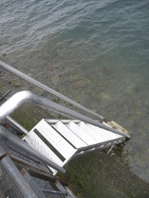 Steps for direct access from ground floor paved area to swim in Lake Orta