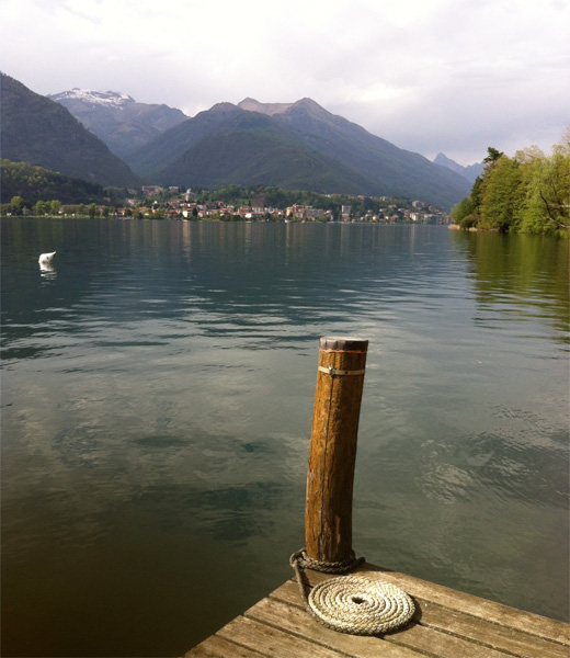 View from the swimming pontoon accessed from the lake-side swimming area